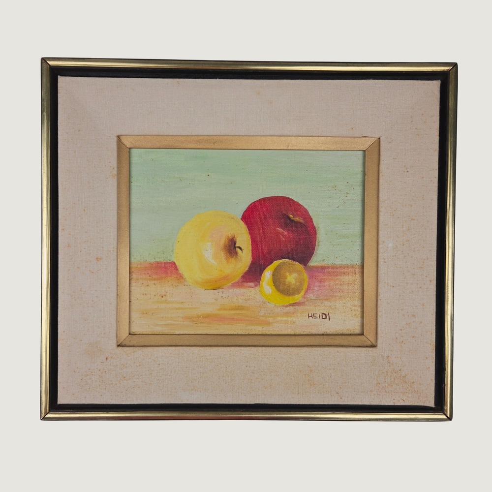 VTG Original Fruit Still Life Painting Framed Oil on Canvas Art Apple Fall Decor